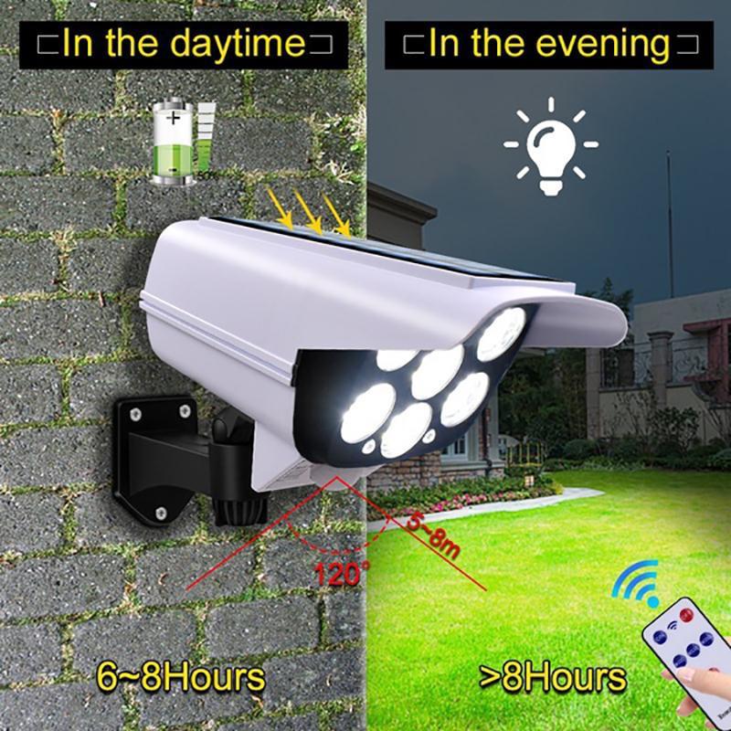 CAMECHO 77LED Solar Garden Light PIR Motion Sensor Simulation Surveillance Dummy Camera Fake Camera IP65 Waterproof Lamp Wall Light