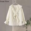 Casual Ruffled Shirt Shorts Sets Women Loose Lace Up Hollow Out V Neck Tops High Waist Wide Leg Shorts Lady Suit