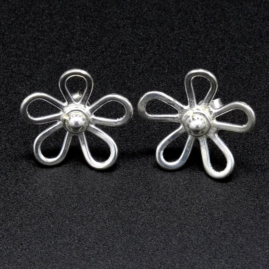 Minimalist Flower Studs Earrings Sterling Silver Woman Jewelry, Artisan Birth Flower Dainty Earrings,