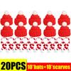10/50PCS Mini Knitted Santa Hat Scarf Red Christmas Doll Accessories Wine Bottle Cover DIY Craft Xmas Tree Holiday Decoration