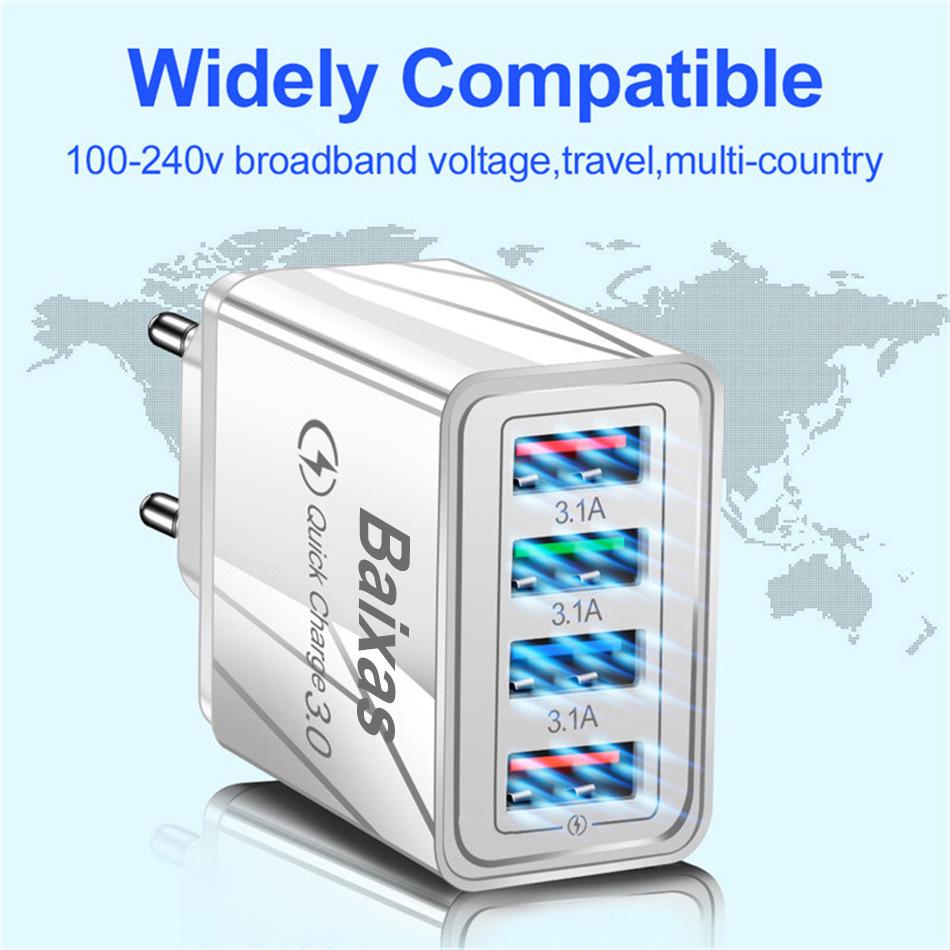 4-Port USB Mobile Charger (US/EU Standard), 3A Tablet Travel Charging Head