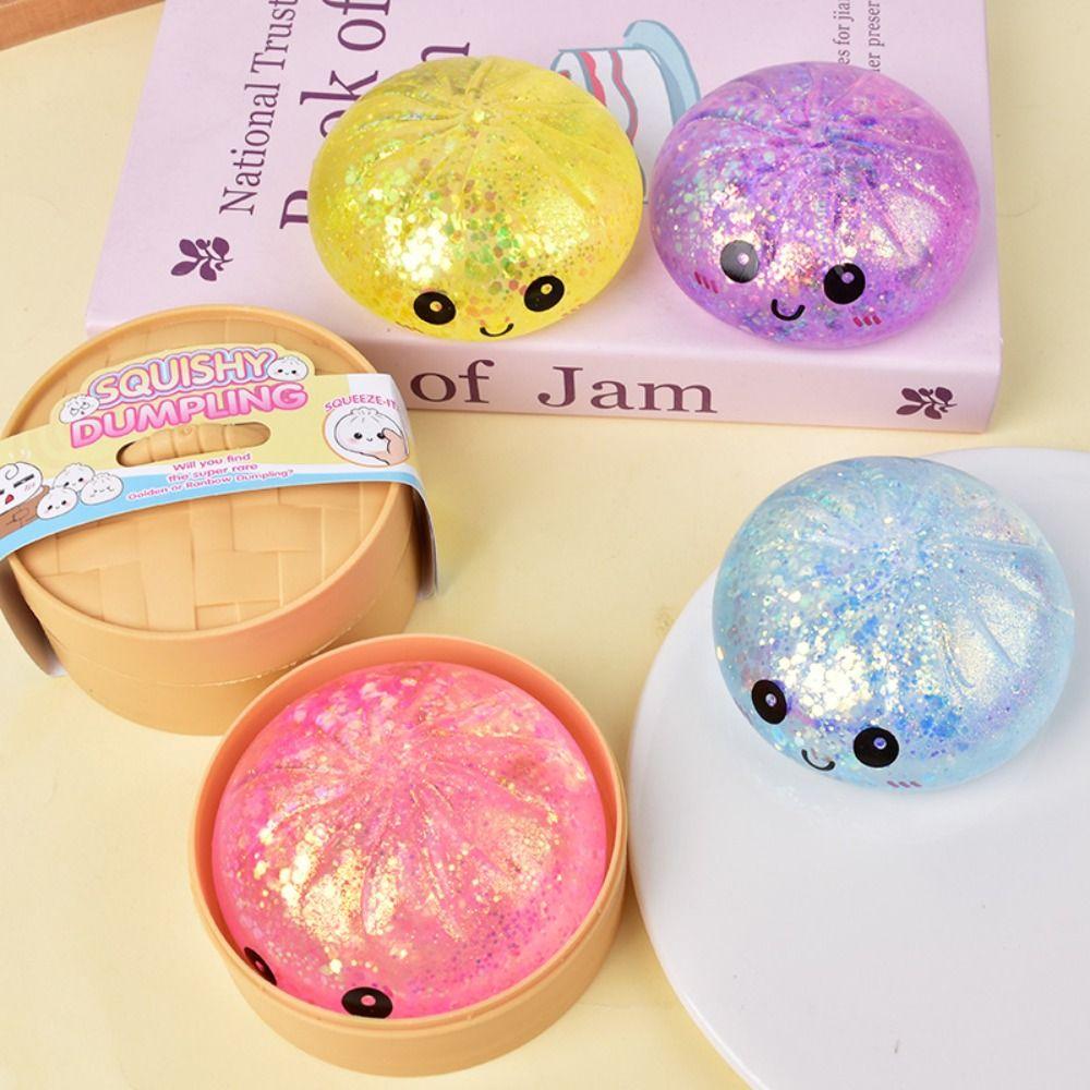 Glitter Dumpling Squishy Toys with Steamer Sensory Fidget Ball Squishy Dumpling Kids Adults