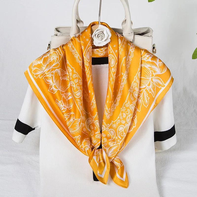 70cm Bandana Head Scarf For Women Fashion Paisley Print Handkerchief Silk Satin Hijab Scarfs Female Square Neck Scarves Dropship