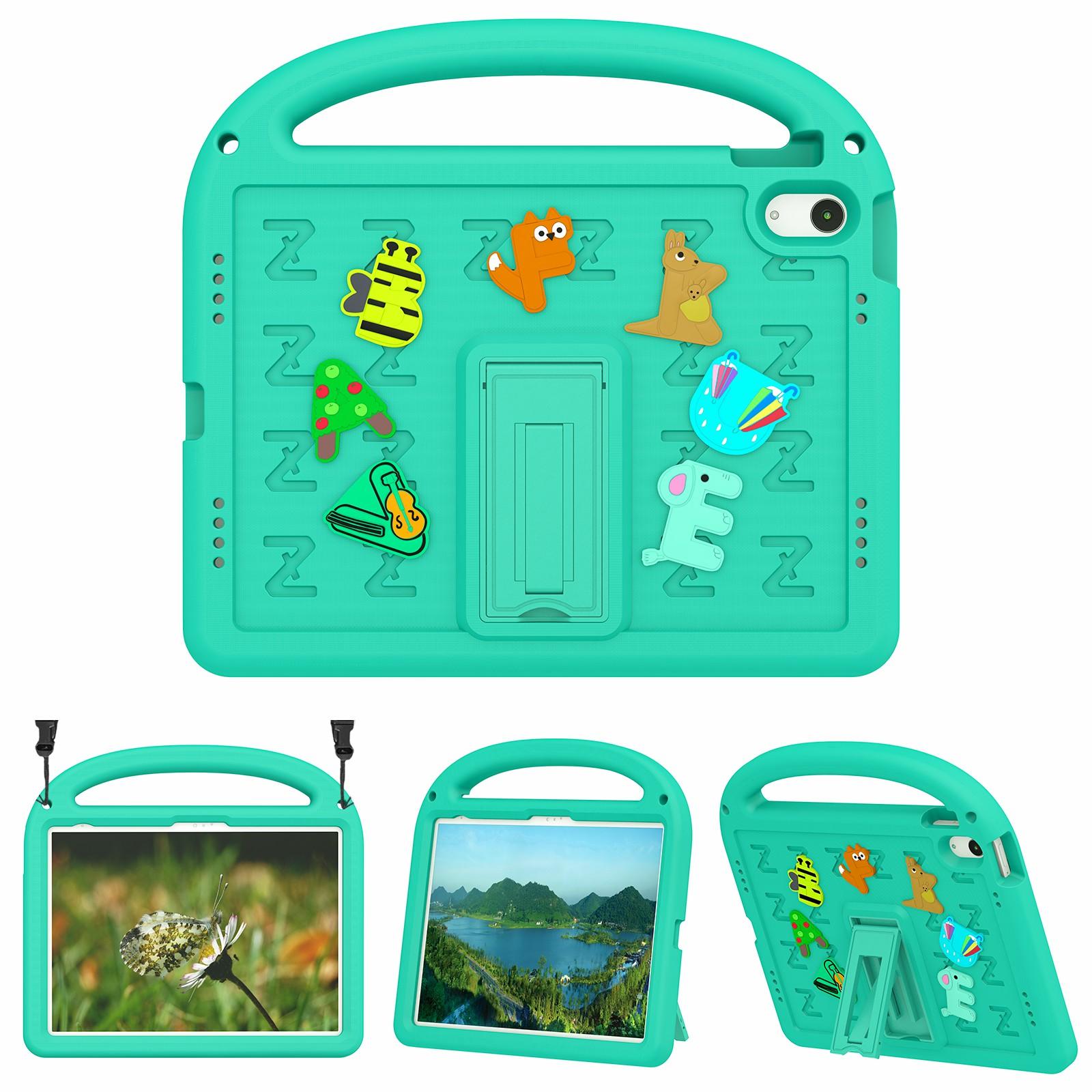 

For iPad (2025)/10.9 (2022) Case with Strap EVA+PC Kickstand Tablet Cover Cartoon Design Green