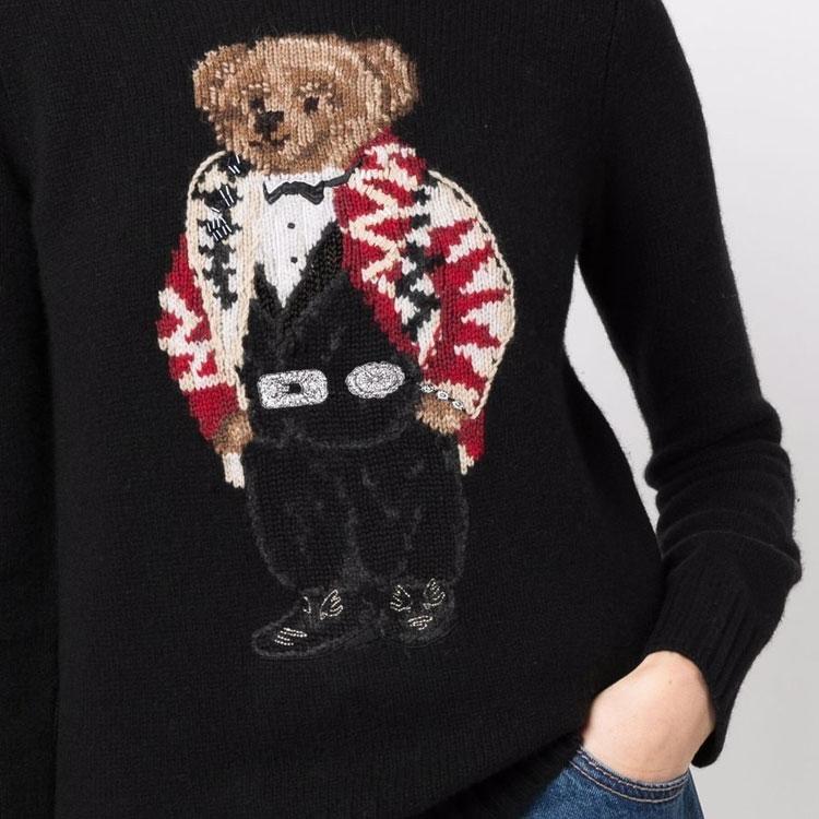 Polo Ralph Lauren Casual Crew Neck Bear Pattern Sweater Women sweater Black 211847028-001