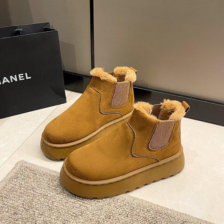 

European and American solid color large size snow boots women s 2024 winter new threaded sleeve non-slip warm snow boots women 41 верблюд