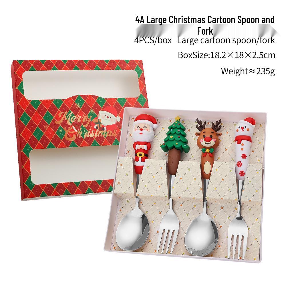 Large Christmas Plush Spoon & Fork Set - Santa Claus & Tree Design