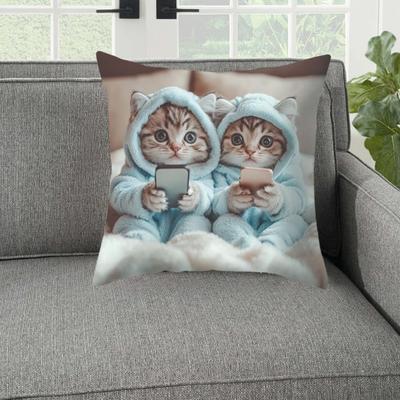 Yousheng Cute Cat Throw Pillow Cover Printed Cartoon Animal Pattern Throw Cushion Pillowcase for Couch Sofa Bedroom