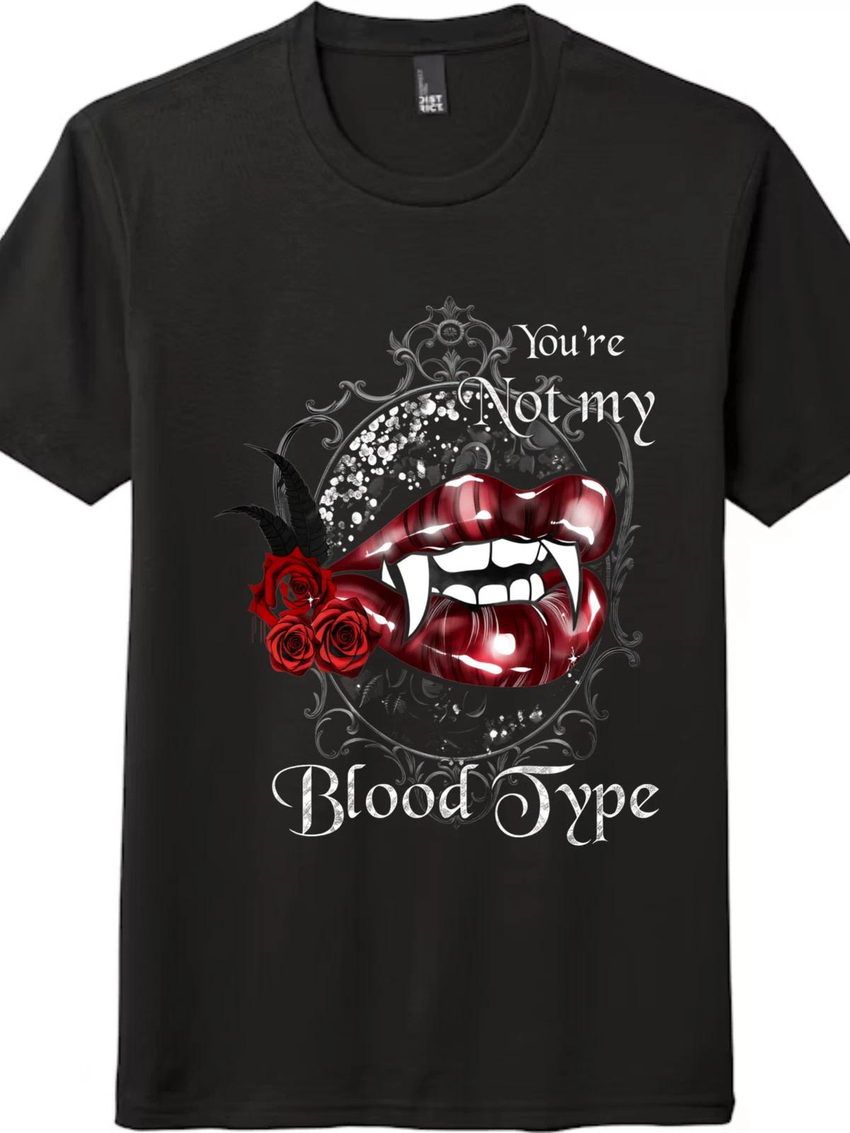 Графическая футболка с клыками вампира  Не моя группа крови  - Унисекс Готическая футболка S