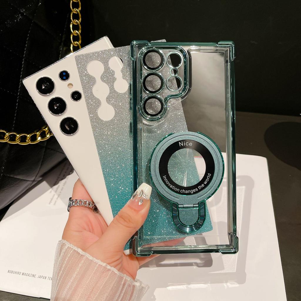 Samsung S24ultra Mobile Phone Case A55 Magnetic Bracket S23 Electroplated Four Corner Airbag Anti Fall A34