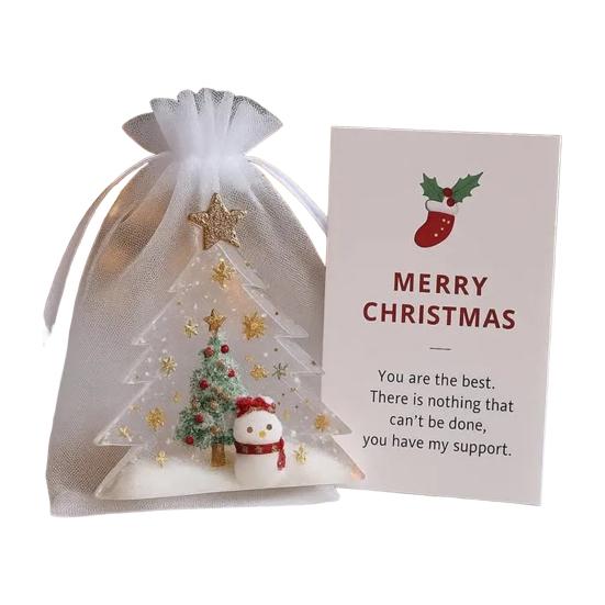 Christmas Gift Bag Organza Bag with Golden Star Xmas Tree Decor Small Mesh Drawstring White Sheer Wedding Party Favor Bag