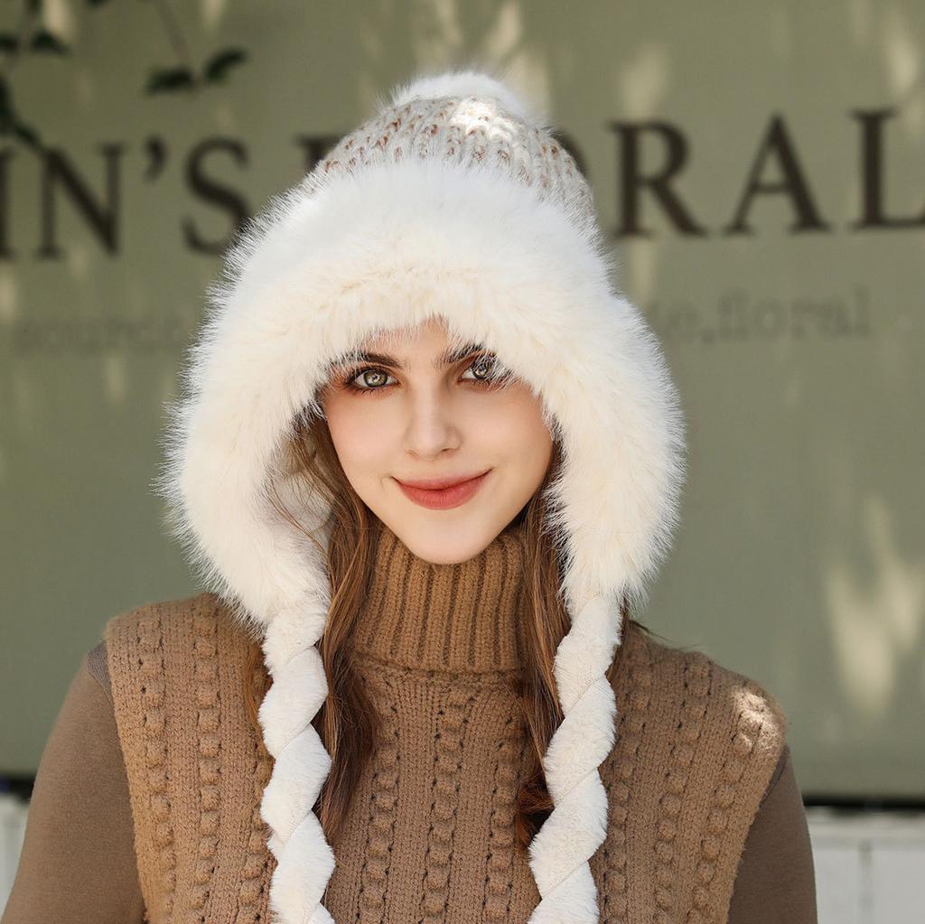 Autumn and winter plush knitted hair thickened sweet versatile outdoor cycling cold braid hat