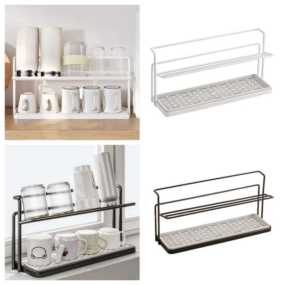 Sink Storage Rack 2Layer Cup Storage Rack Carbon Steel Cup Storage Tray Drain Cup Rack  Home