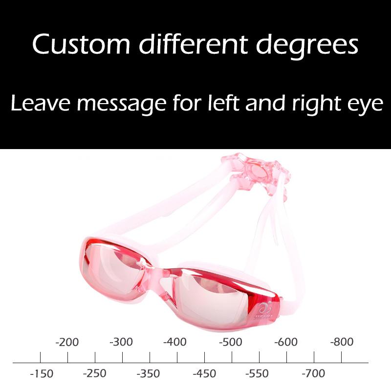 Adult -1.5 To -8.0 Myopia Electroplated Swim Glasses Waterproof Anti Fog Swim Goggles Custom Different Left Right Eye Degrees