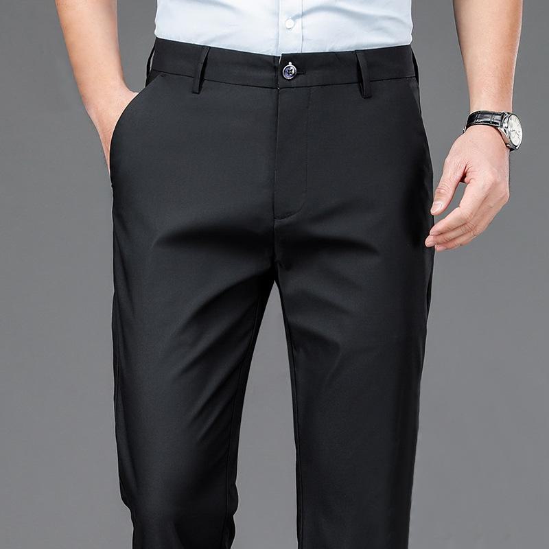 Men's Elastic Casual Thickened Formal Trousers for Autumn/Winter - Non-Iron, Loose, Straight Fit