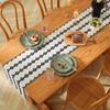 Cotton Linen Table Runner With Striped Patchwork Design Tassel Trim Modern Minimalist Long Cover Dining Room