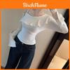 Ladies Off Shoulder T Shirt With Ruffle Hem And Asymmetric Design For Spring 2025