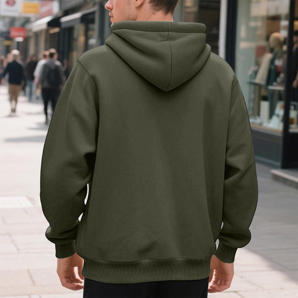 Men's Casual Loose Color Zippered Fleece Hooded Sweatshirt Sports Jacket