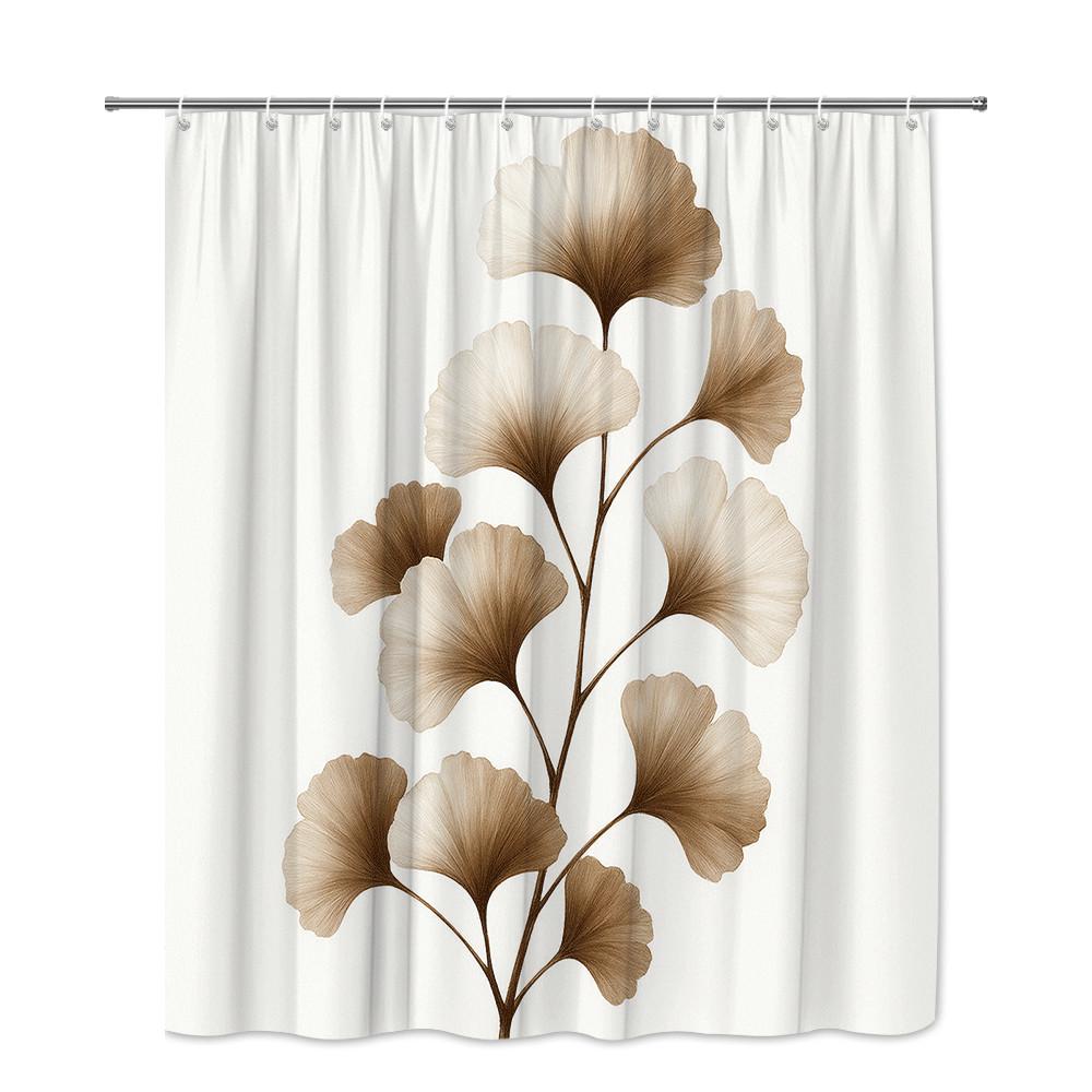 Ginkgo Leaf Nature Art Shower Curtain Machine Washable All Season Waterproof Privacy Protection Enhance Spatial Aesthetics