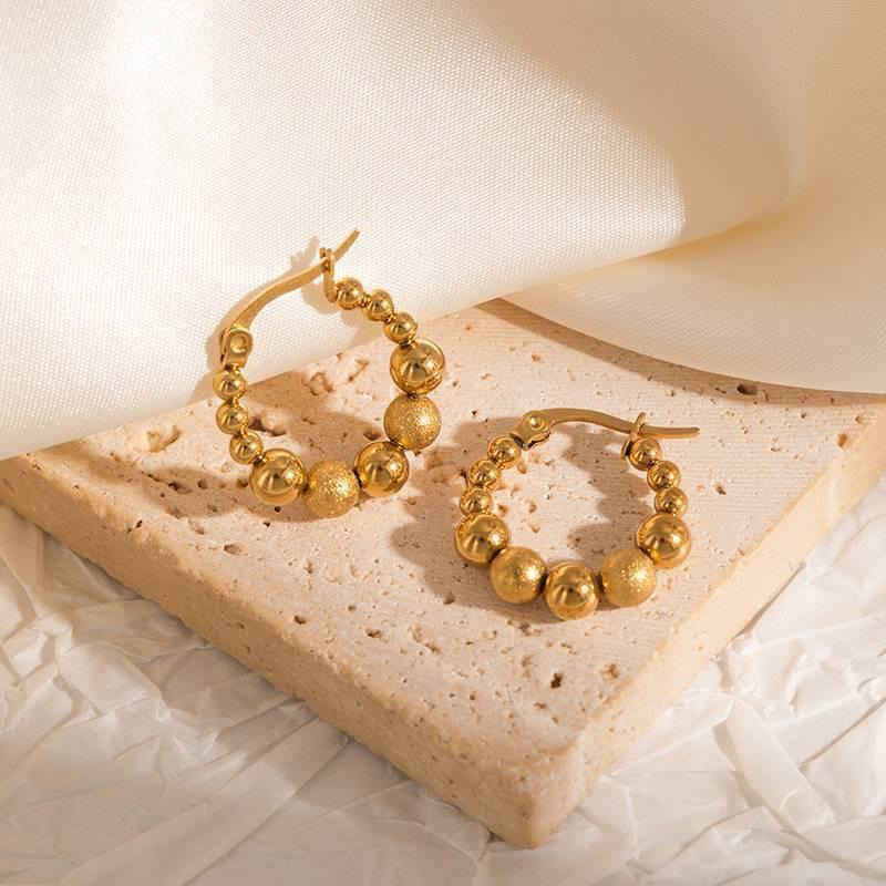 Gold-Plated Gradient Bead Hoop Earrings for Women - Niche Fashion Design