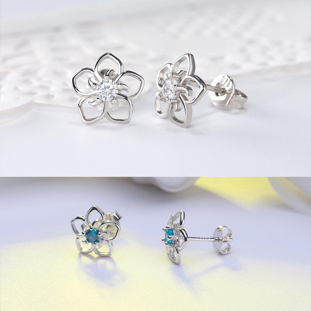 Style Ladies Stud Pair Birthday Girls Unfading Electroplated Ear Earring Silver Shape 1 Gift Flower Copper European