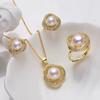 Winding Three-piece Light Luxury Pearl Rhinestone Set High-end Temperament Necklace Ring Earrings Fashion Versatile Jewelry