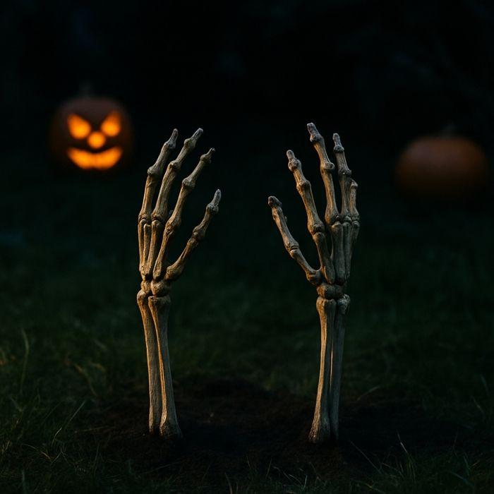 Halloween Garden Decoration - SIROCO - Pair of Skeleton Arms - 38 Cm - Durable Plastic - Reusable