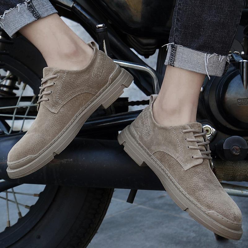 Men's European-Style Casual Round Toe Leather Shoes, Versatile Outdoor Low-Top Design