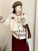 Plus Size Women's Retro Jacquard Sweater Coat, 2025 Winter Loose Knit Cardigan, Style 23538