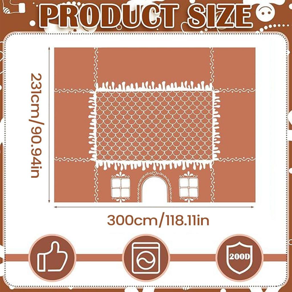 Christmas Tablecloth Washable Gingerbread House Cover Farmhouse Table Runner for Picnic Party Harvest Kitchen Dinner Festival