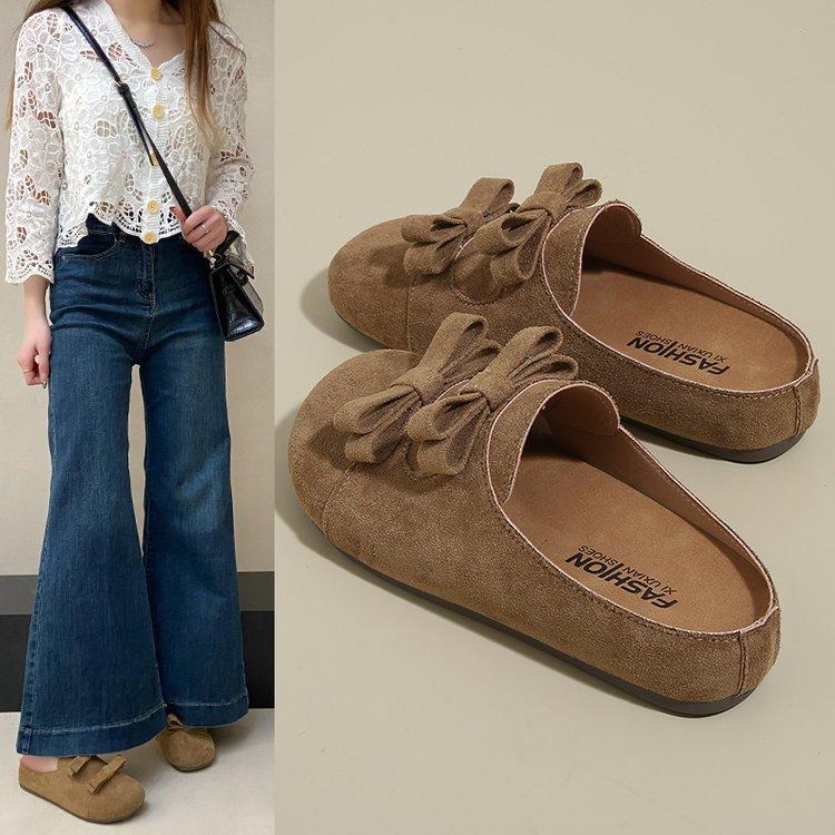 Baotou Half Slippers Women's Summer Wear 2025 New Bow One Pedal Muller Casual Flat-bottomed Cool Slippers Women