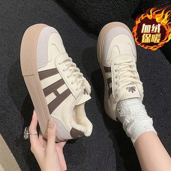 Retro velvet warm moral training shoes women's winter new thick-soled versatile casual sports board shoes