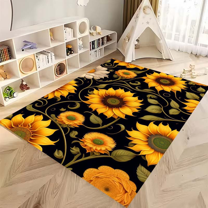 Tappeto antiscivolo con motivo a girasole 3D, flanella morbida, lavabile, fondo antiscivolo, adatto per soggiorno, camera da letto, bagno, cucina