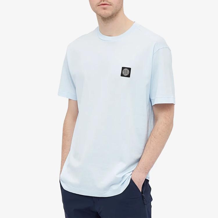 STONE ISLAND T-shirt con Patch Logo Azzurro Uomo Top 741524113-V0041