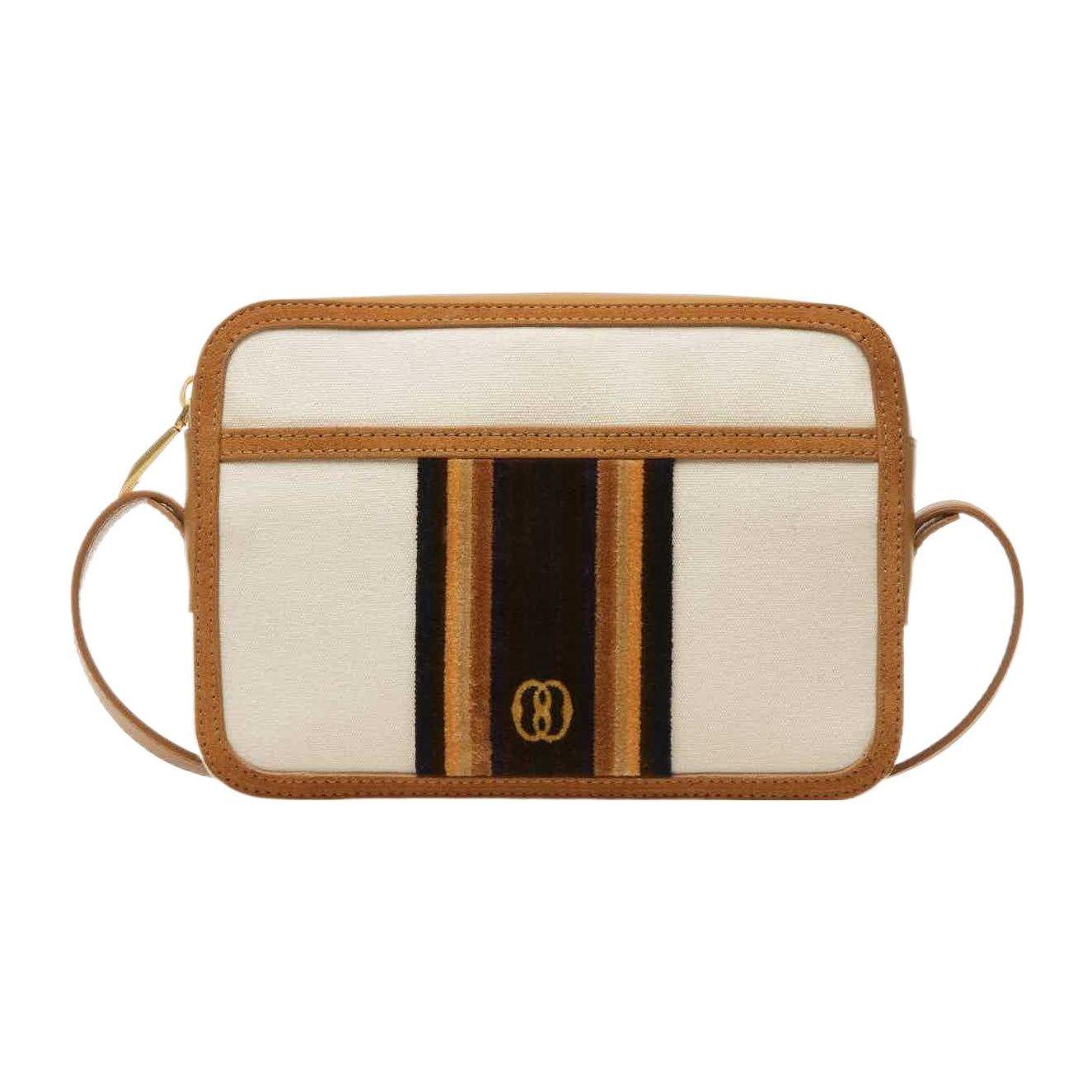 

Bally Gare Striped Suede Embroidered Logo Zipper Closure Fabric Crossbody Bag Men bags Beige 6304838 Basic Set (Bag+Dust Bag)