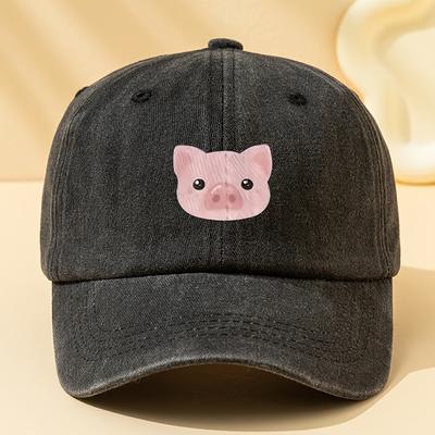 A Unisex Fashionable and Versatile Pig Print Baseball Cap Featuring a Classic Vintage Washed Outdoor Lightweight Curved Brim S