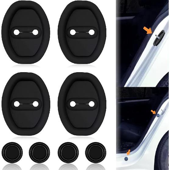 Car Silicone Door Latch Protective Cover Car Door Lock Latches Cover Protector Vehicle Ventilation Doors Locks Guard Stopper Set Universal Car