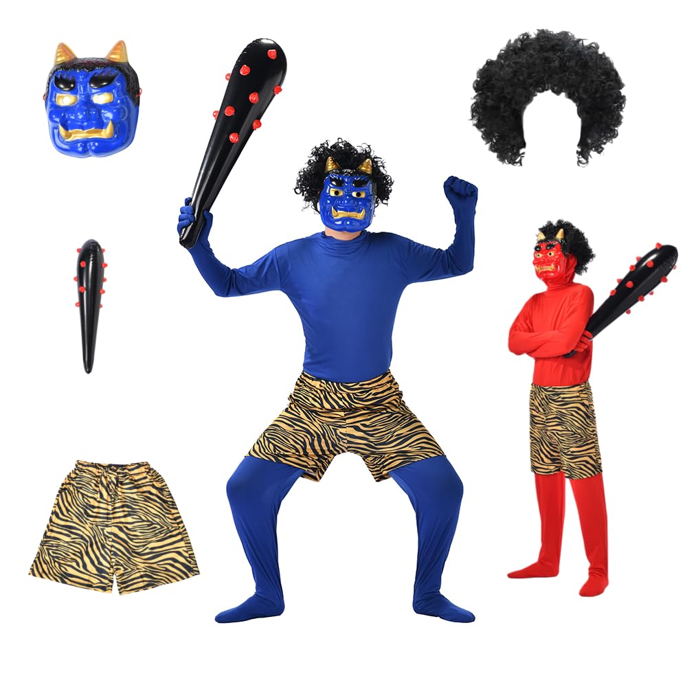 [ZaGui] Setsubun Red Oni Blue Oni Setsubun Beans Local Oni Mask Heartbreaking Realistic 5 Suit Face Masks (Blue Oni)