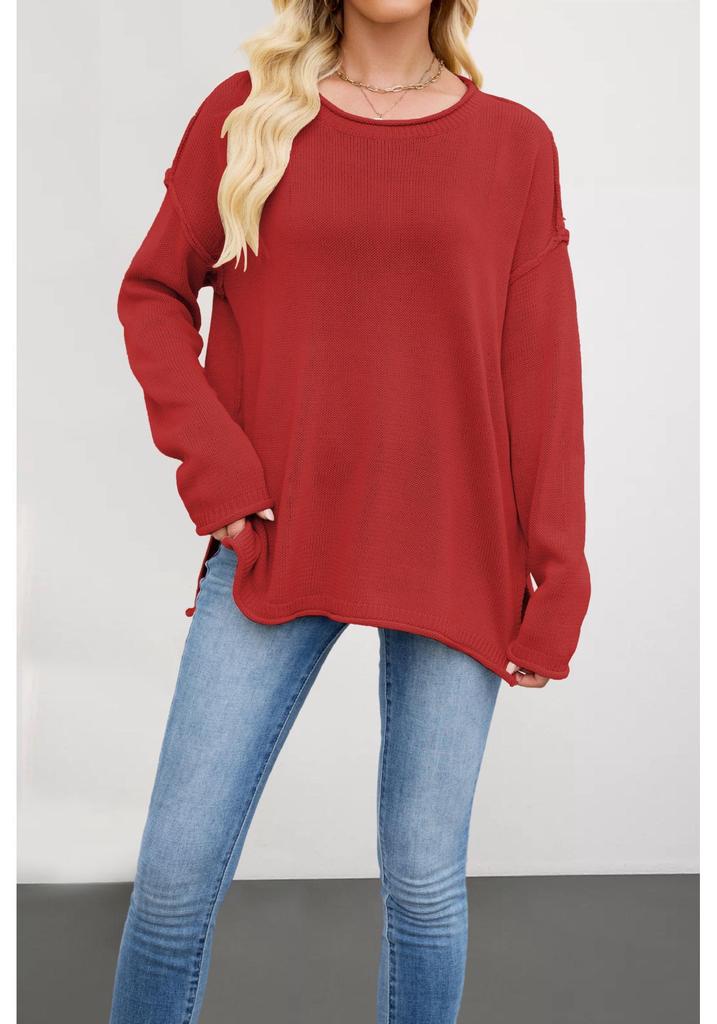 2026 European & American Women's Solid Color Knit Pullover - Autumn/Winter Loose Fit, Round Neck Sweater.