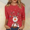 3/4 Sleeve Shirts For Women Print Christmas Tees Blouses Casual Plus Size Basic Tops Pullover
