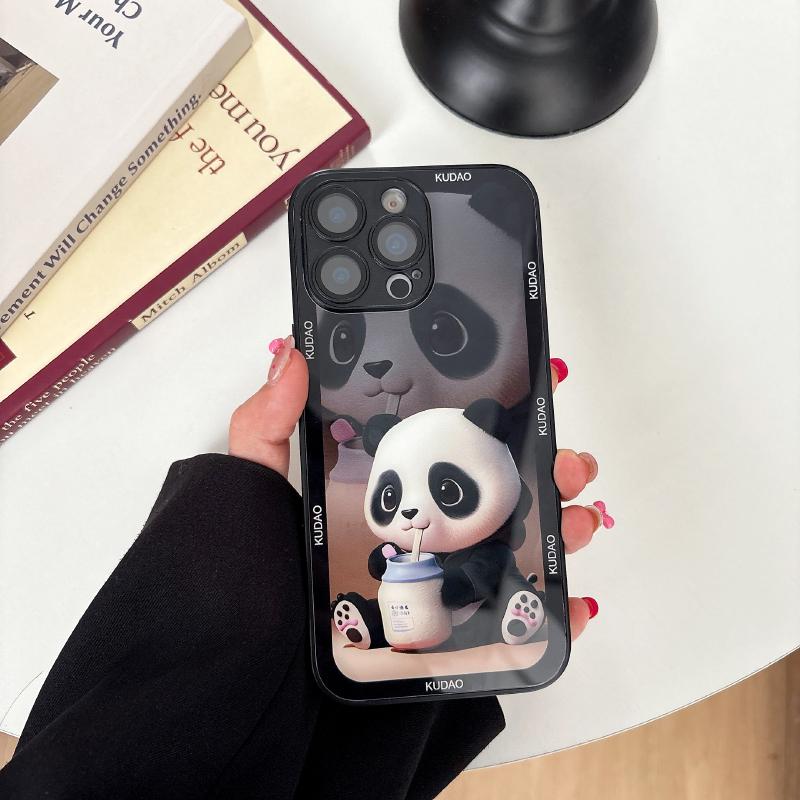 

New Luxury Glass 3D Series Panda Matte Border Shockproof Phone Case For iPhone 16 Pro Max 14 12 13 15 Pro Max Bumper Back Cover iPhone 16