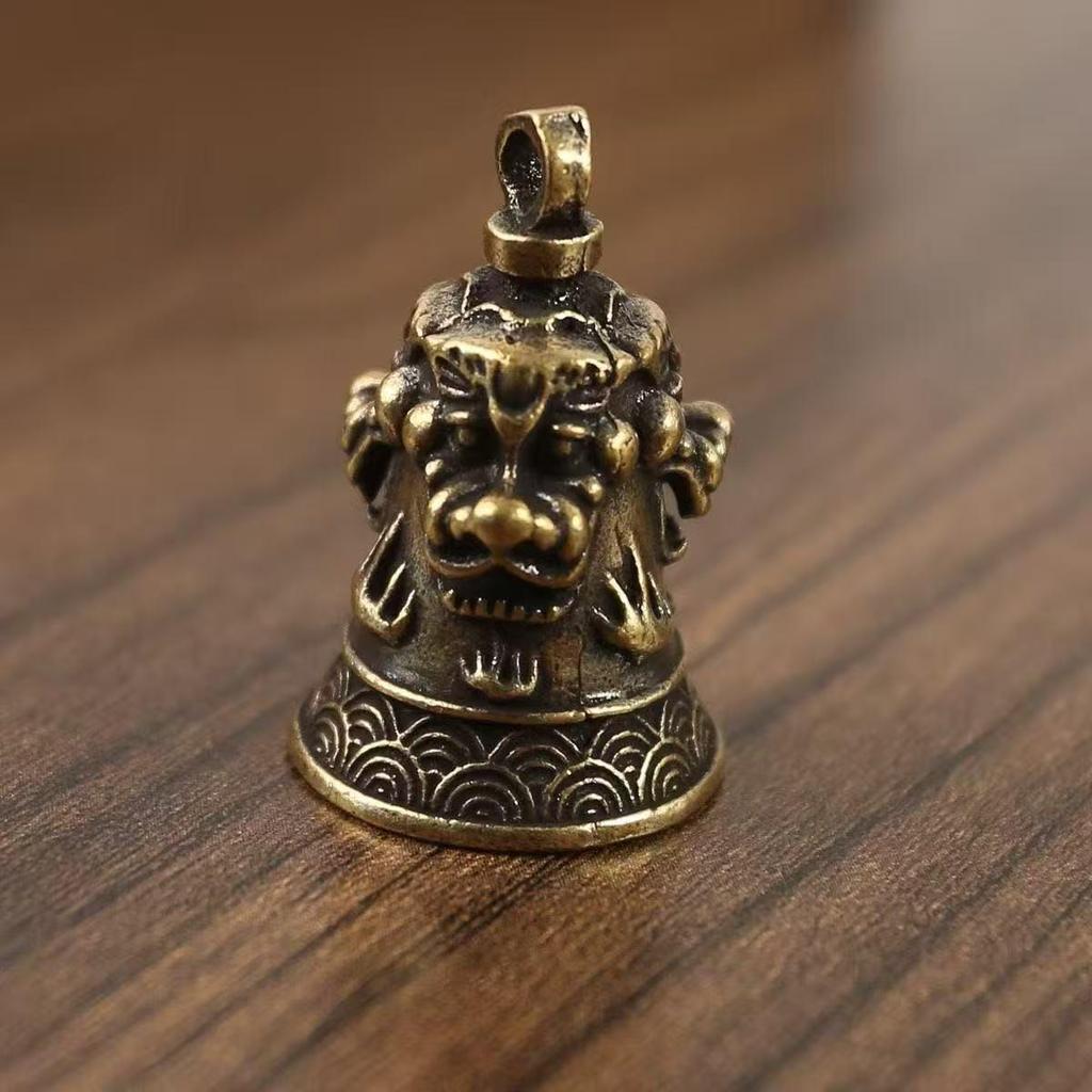 Classic Bronze Three Lions Feng Shui Bell Keychain Ornament