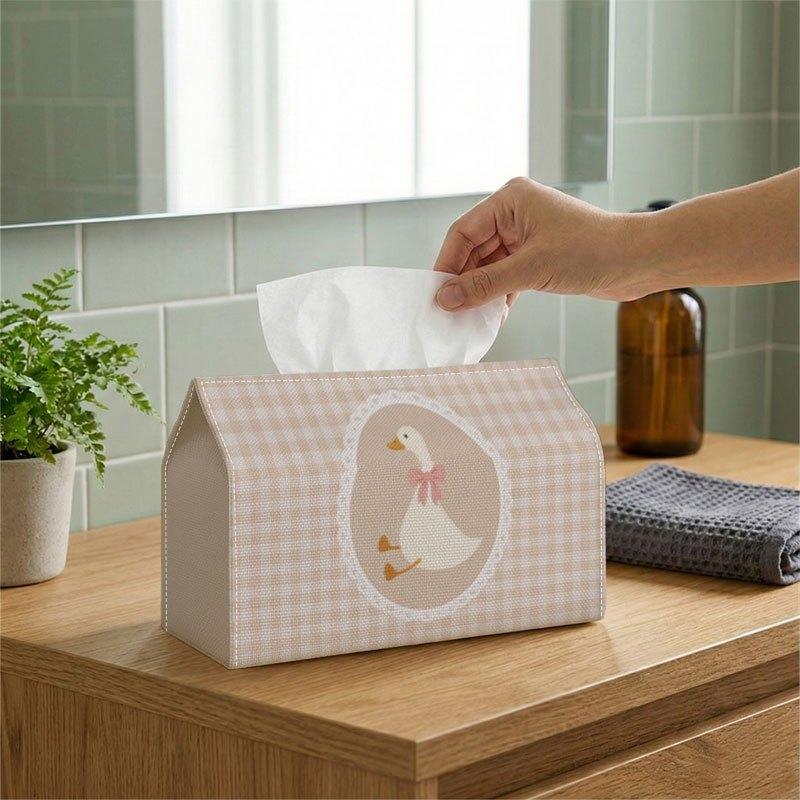 2D Flat 1pc Vintage Cute Illustration Tissue Box Multifunctional, Goose Ribbon Beige Soft Suitable for Home, Parties, And Car Decoration. This Decorat
