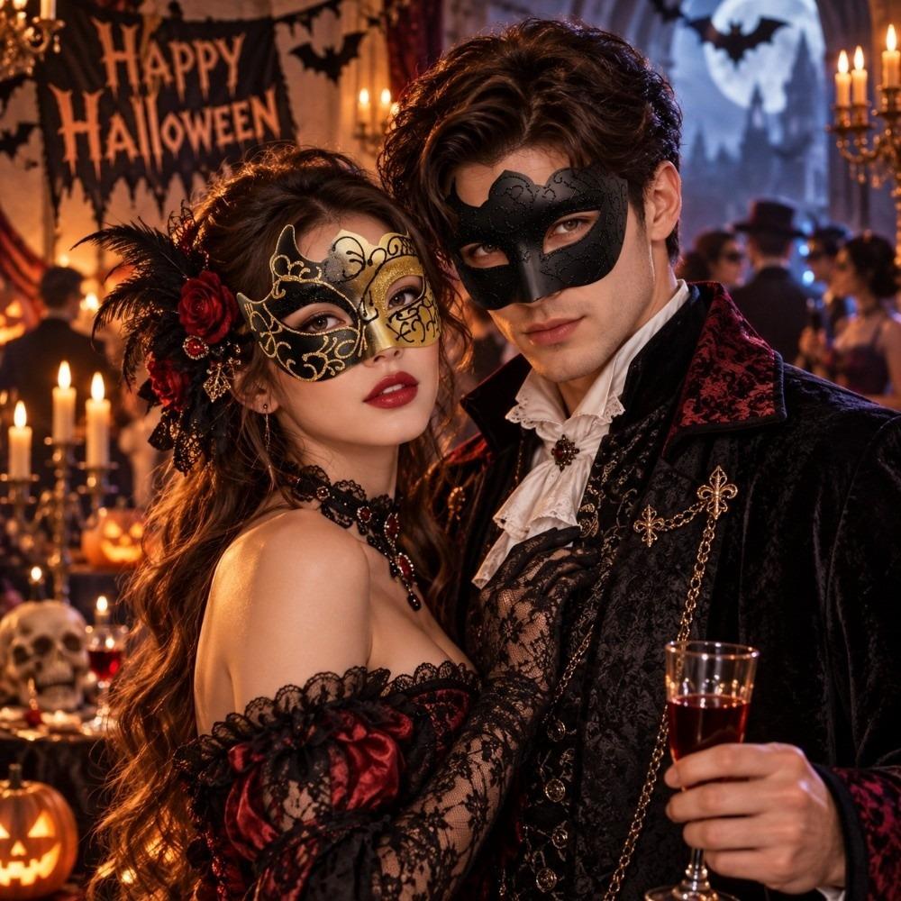 2 Stück Spitzenbemalte Maske Farbverlauf Glitzer Augenmaske Gotisches Elegantes Halbgesichtsmasken-Set Maskenballparty