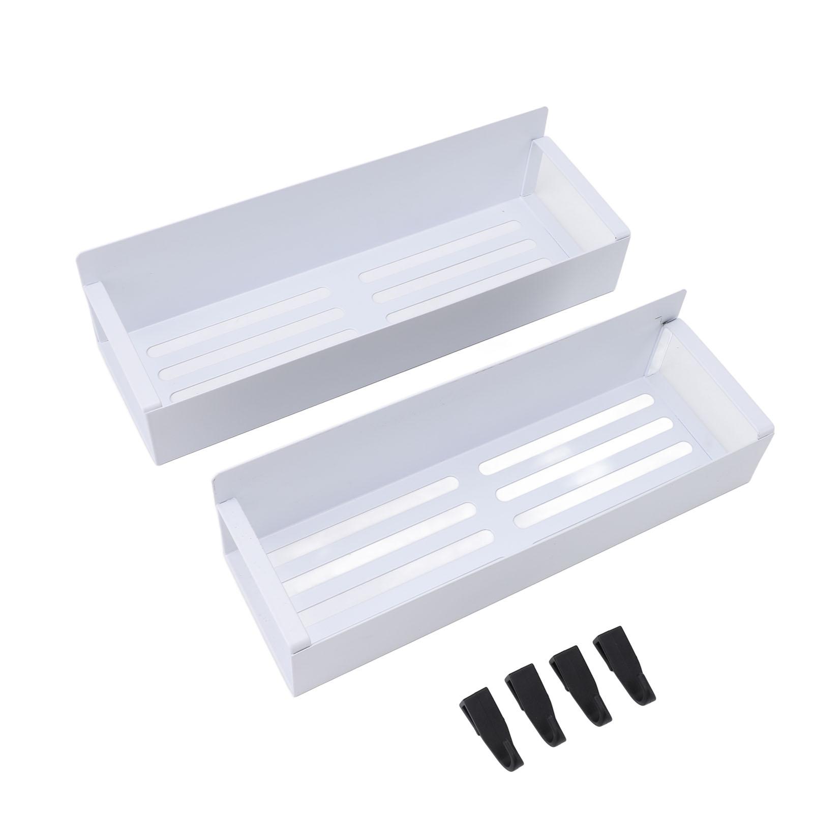 2 шт. Магнитная полка для специй для холодильника Прочная магнитная полка с 4 съемными крючками для хранения S White