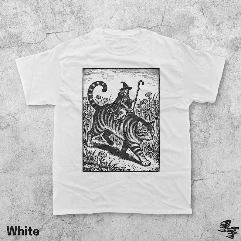 Witch Cat Rider Vintage T-Shirt, Retro Fantasy Graphic Tee S