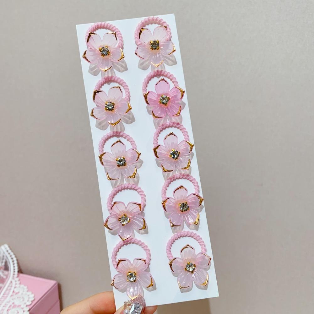 Rhinestone Decor Elastic Hair Bands Durable Cute Design Girls Hair Ties Flower Design Non-Slip Braiding Hair Ropes