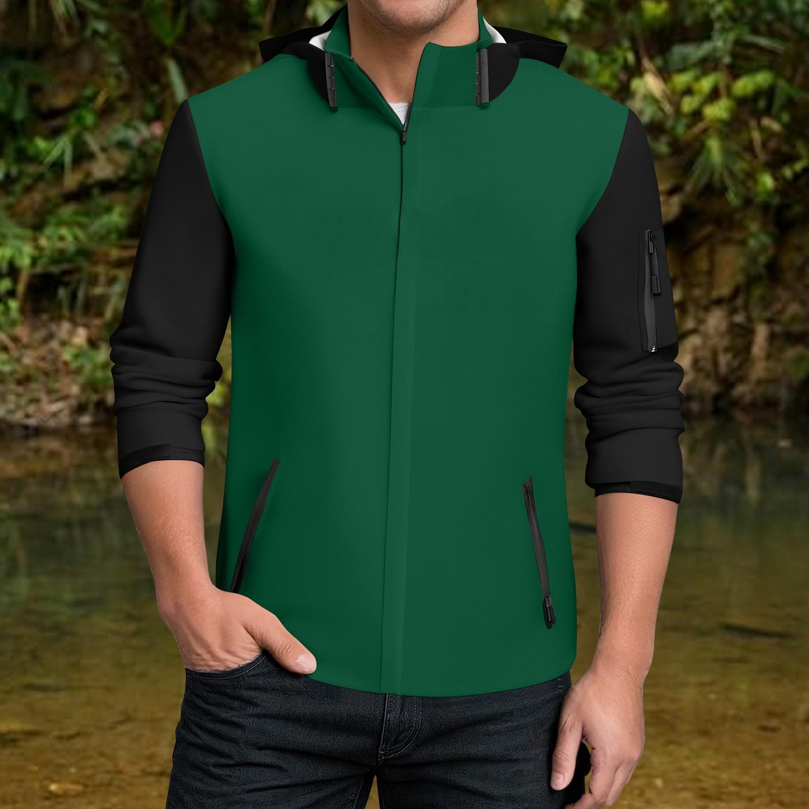 

Мужская водонепроницаемая ветровка, легкий дождевик с капюшоном для повседневной носки XXXL зелёный