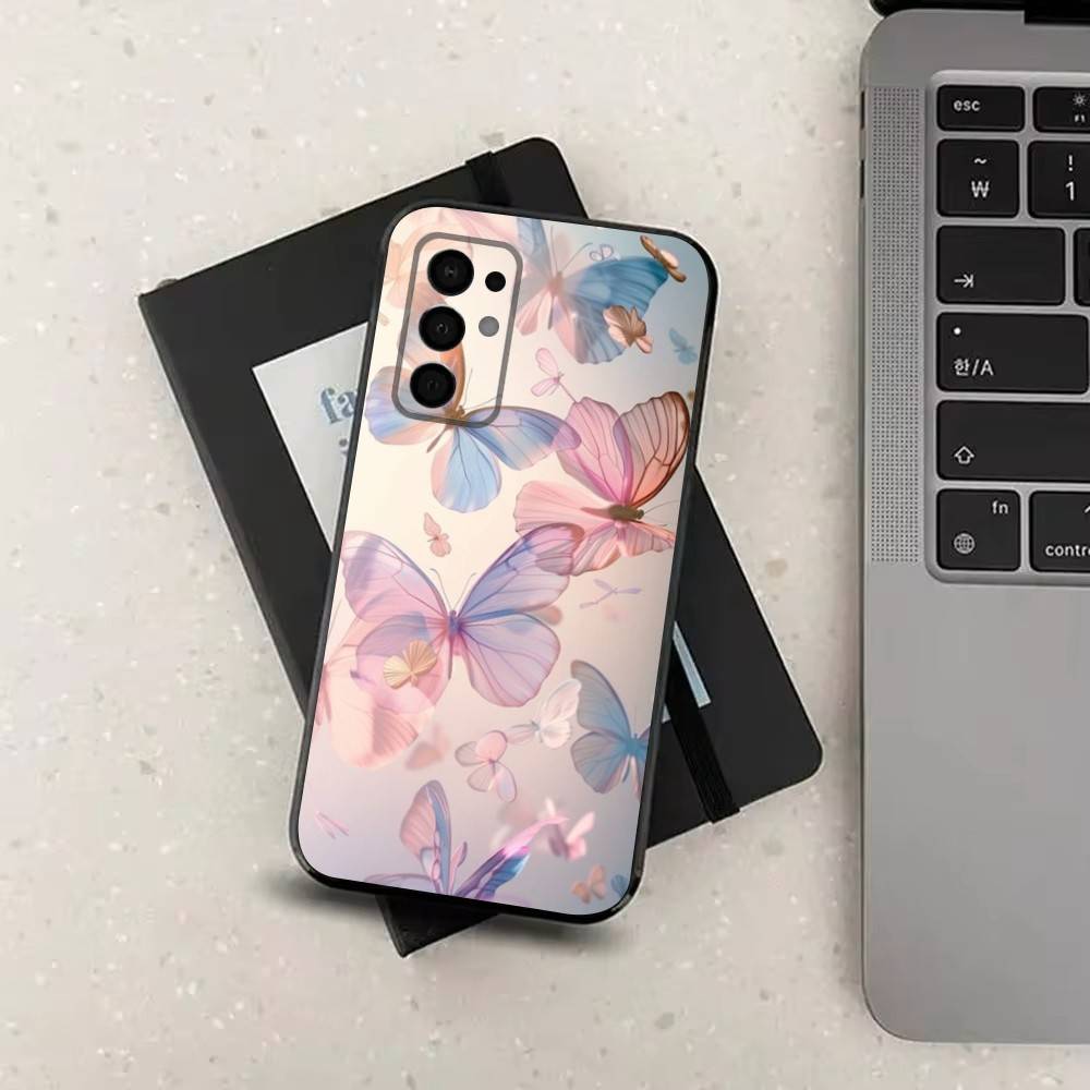 Pink Butterfly Pattern For Samsung Galaxy A73,31,Note,22,71,53,32,72,41,8,9,52,J7,Soft Black Silicone Cover Case