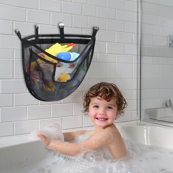 Bathroom Toy Storage Bag with Hooks Mesh Design Water Leakage Mildew-Proof Kids Toy Storage Organizer